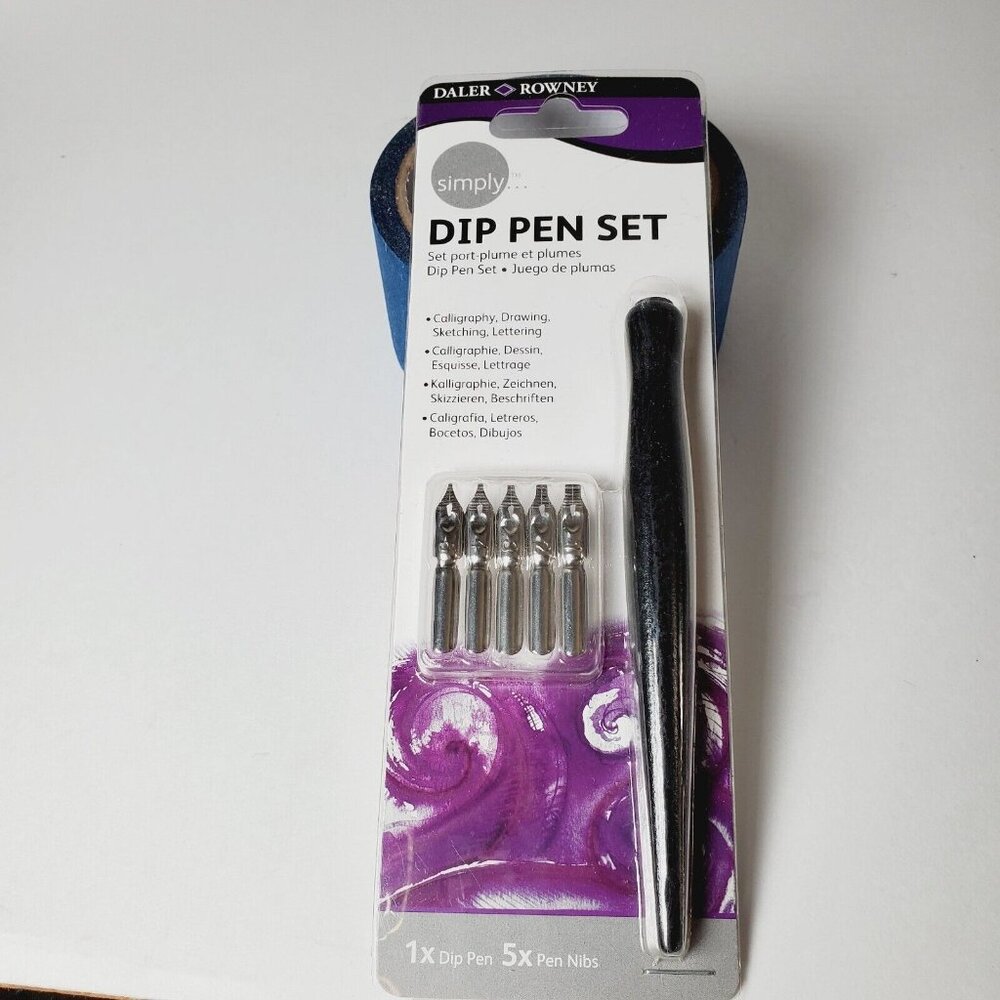 NEW Daler Rowney Dip Pen Set 1 Pen 5 Nib Calligraphy Drawing Sketching Lettering